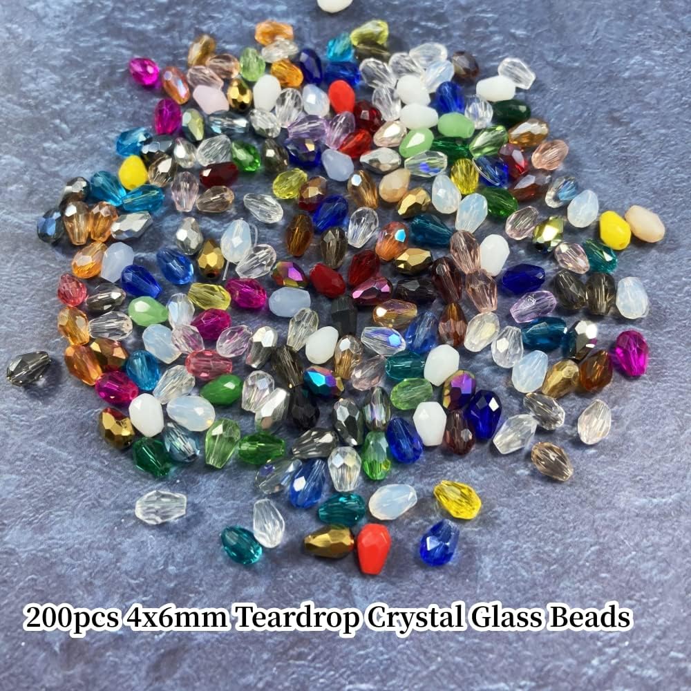 200pcs Teardrop Crystal Glass Beads 4x6mm Vertical Hole Faceted Glass Teardrop Spacer Beads for Bracelets Necklace Earring DIY Jewelry Making Craft(Mix Colors) - Image 2