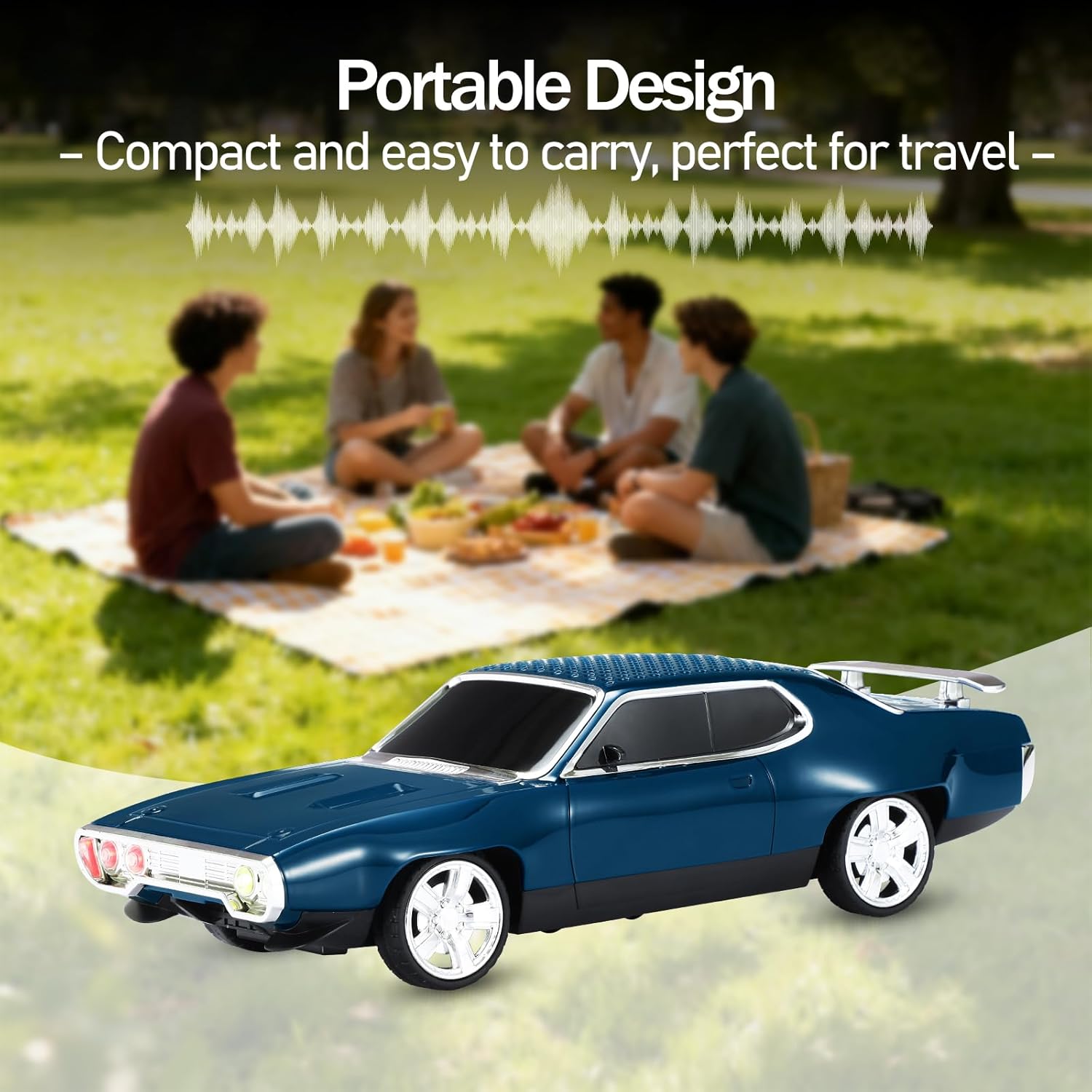 WS-620 Classic Muscle Car Bluetooth Replica Speaker – Portable Wireless with HD Sound, TWS Stereo Pairing, LED Party Light, USB/TF/FM Support, Built-in Mic, Home Audio Cars Speaker Gift (Blue)
