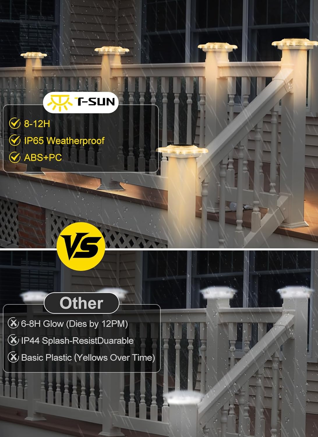 T-SUN Solar Post Cap Lights 4x4, Deck Post Solar Powered Lights 12 Packs, IP65 Waterproof Outdoor for Stairs Steps, Railings, Vinyl & Wood Fence Tops, Yard, Patio, Auto Dusk to Dawn (Warm White)
