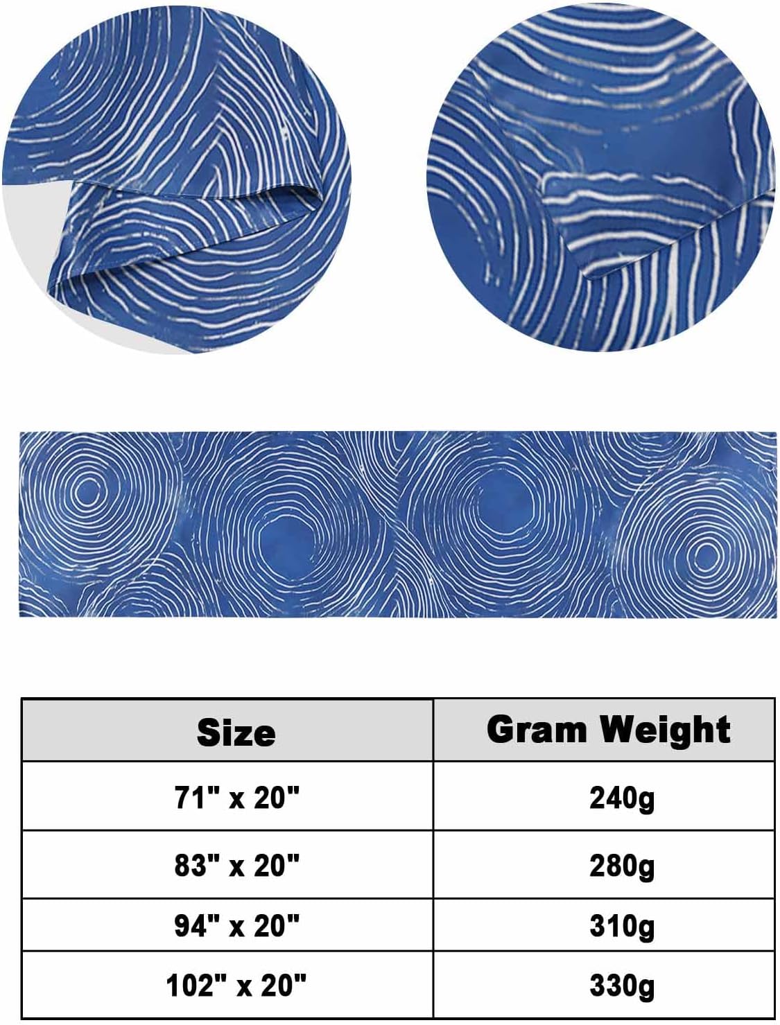 Abstract White Lines Circle on Blue Bed Runners for Bedroom Hotel,Decorative Bedding Scarf Watercolor Circular Stripe Bed End Blanket Bedding Runner Scarves for Queen Size Bed,94x20in