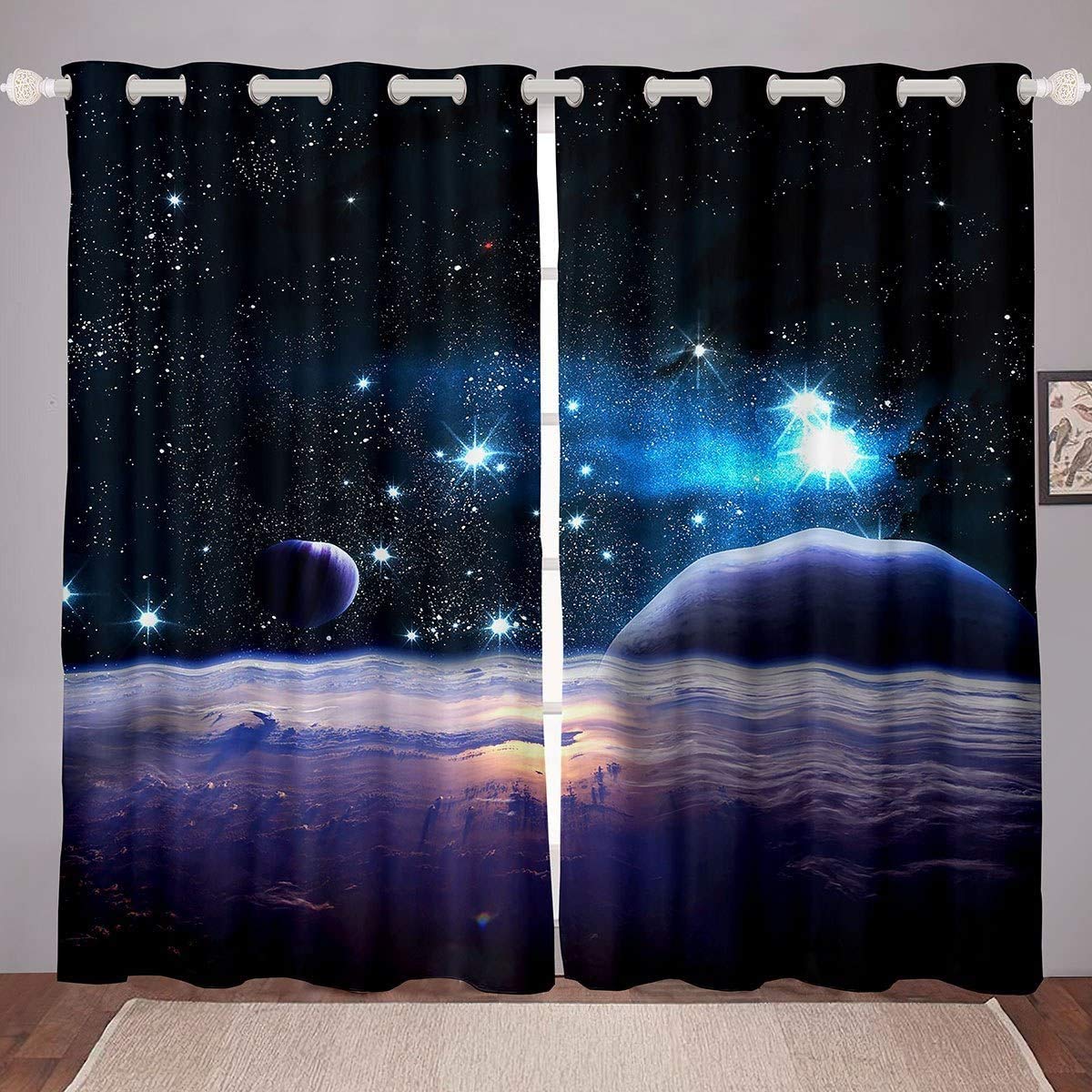 Loussiesd 3D Galaxy Drapes, Outer Space Galaxy Curtains for Bedroom & Living Room