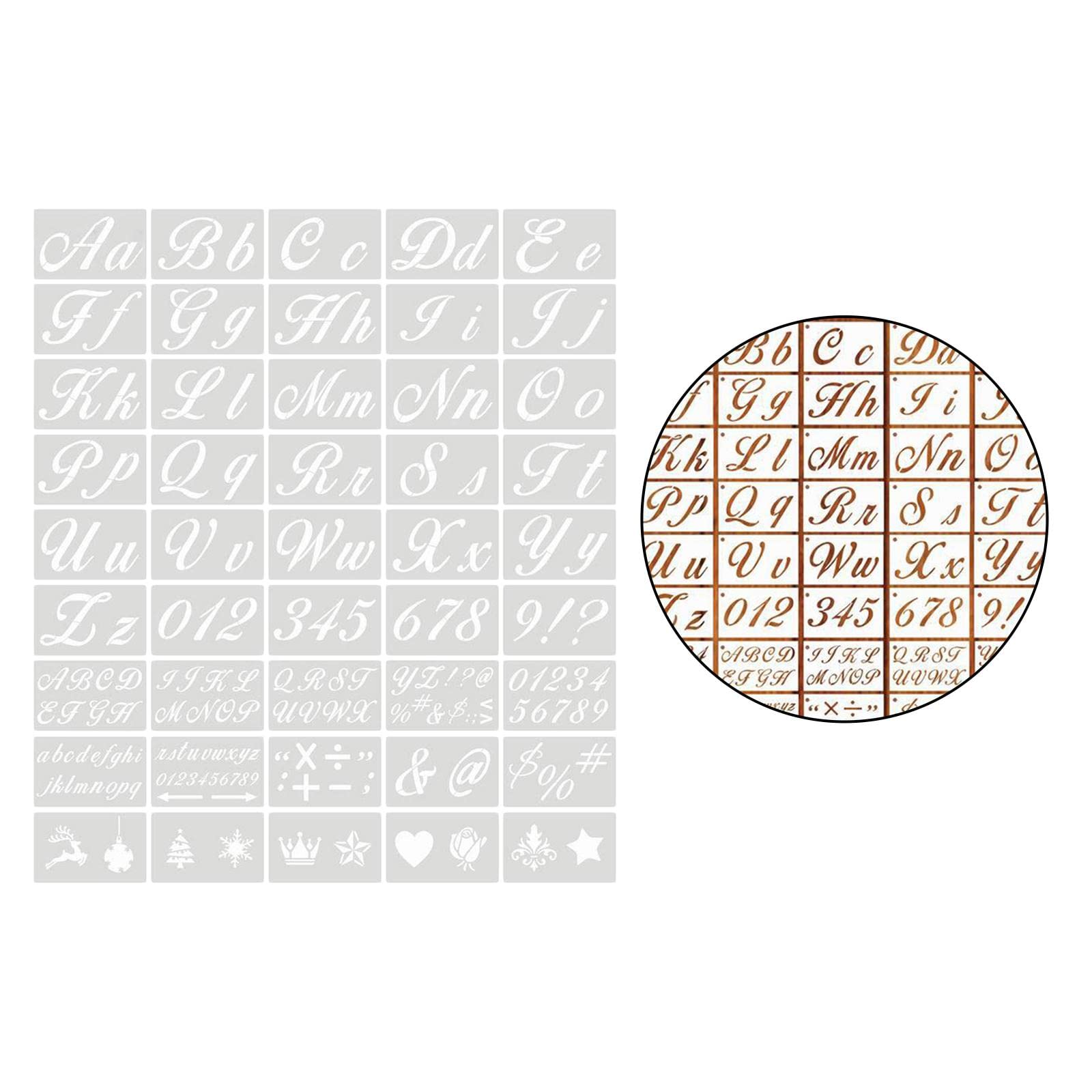 3 set di 45 stencil con lettere dell'alfabeto, per disegno e pittura, corsivo