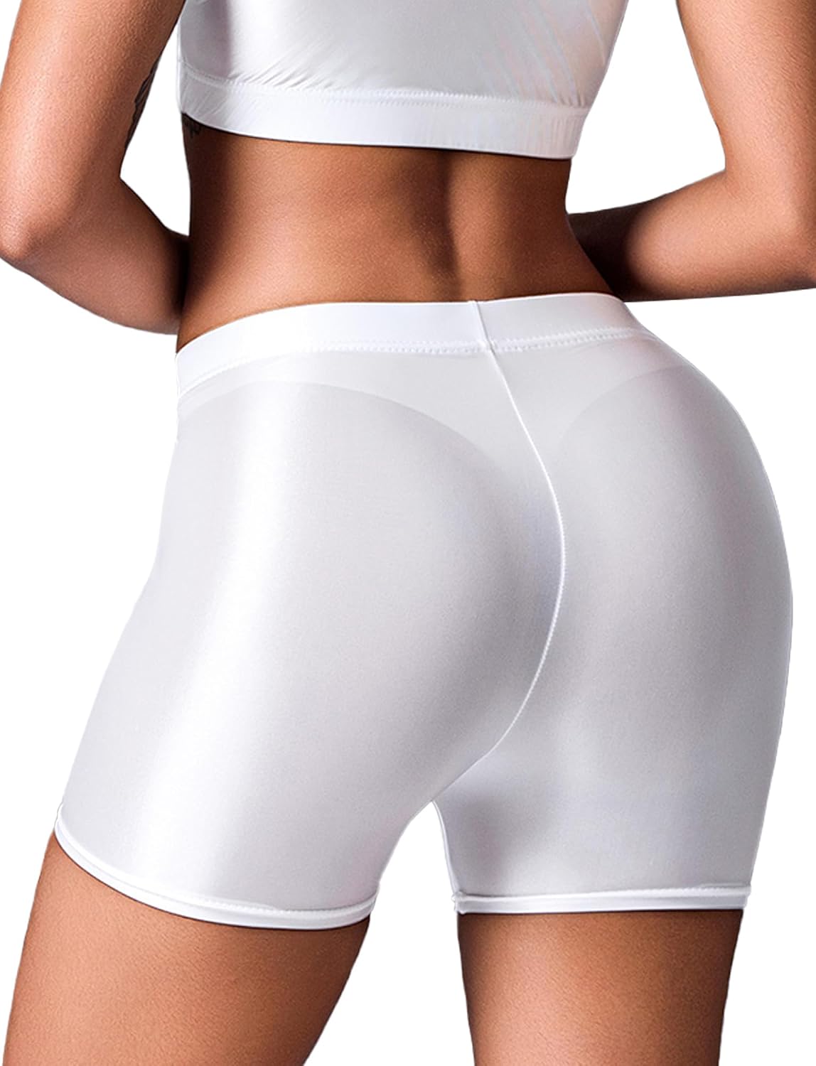 FEOYA Women's Sexy Oil Shiny Booty Shorts High Waisted Metallic Rave Shorts Festival Club Nightout Disco Dance Bottoms