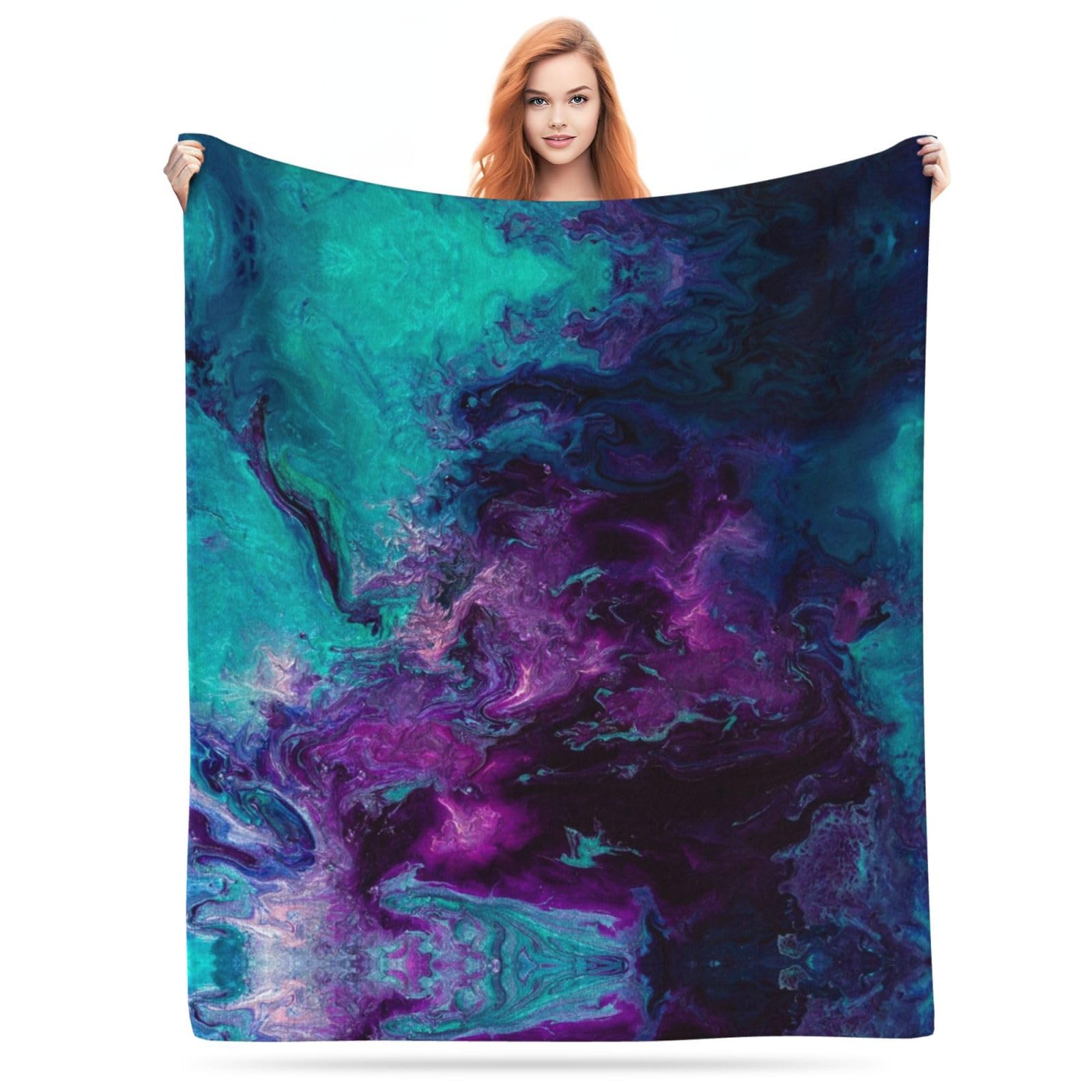 Purple Teal Turquoise Galaxy Nebulous Flannel Fleece Blanket Lightweight Cozy Bed Blankets Soft Throw Blanket Fit Couch Sofa for for Home Bedding Living Room Traveling Camping 50 X40