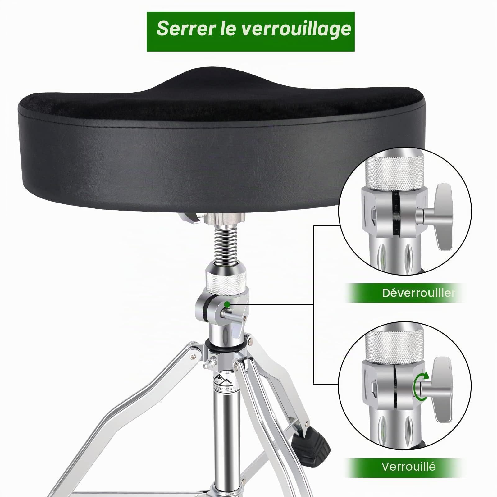 EASTROCK Tambour Throne Siège de tambour réglable en hauteur, tabouret de tambour rembourré rotatif style moto avec pieds antidérapants pour batteurs, adulte