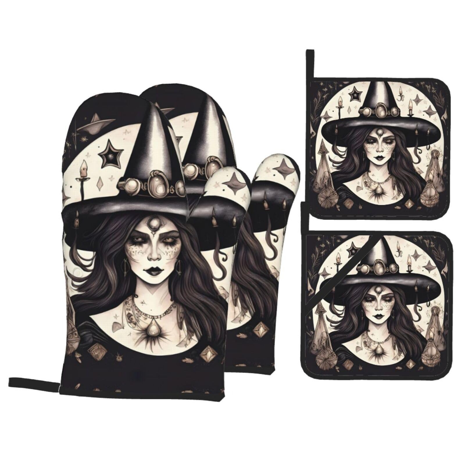 Magic Witch Witchcraft Bohemian Print Oven Mitts,Pot Holders, Heat Resistant Oven Mitts Gloves,Hot Pads for Kitchen Cooking Grill
