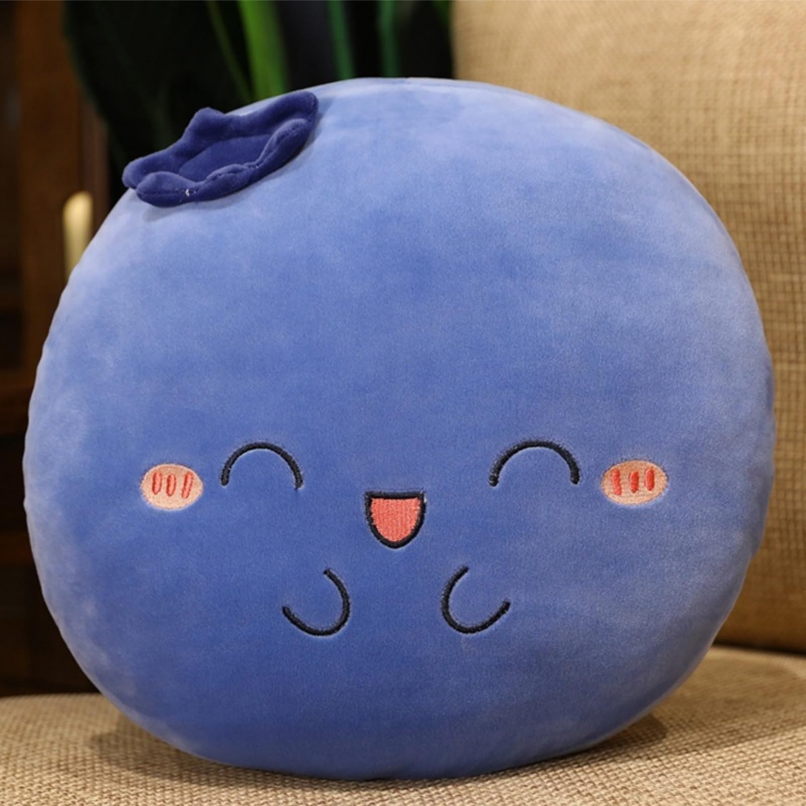 OUKEYI Blueberry Plush Pillow, Fruit Stuffed Animal, Food Plush Pillow with Hand Pocket, Gift for Kids Adults 38cm