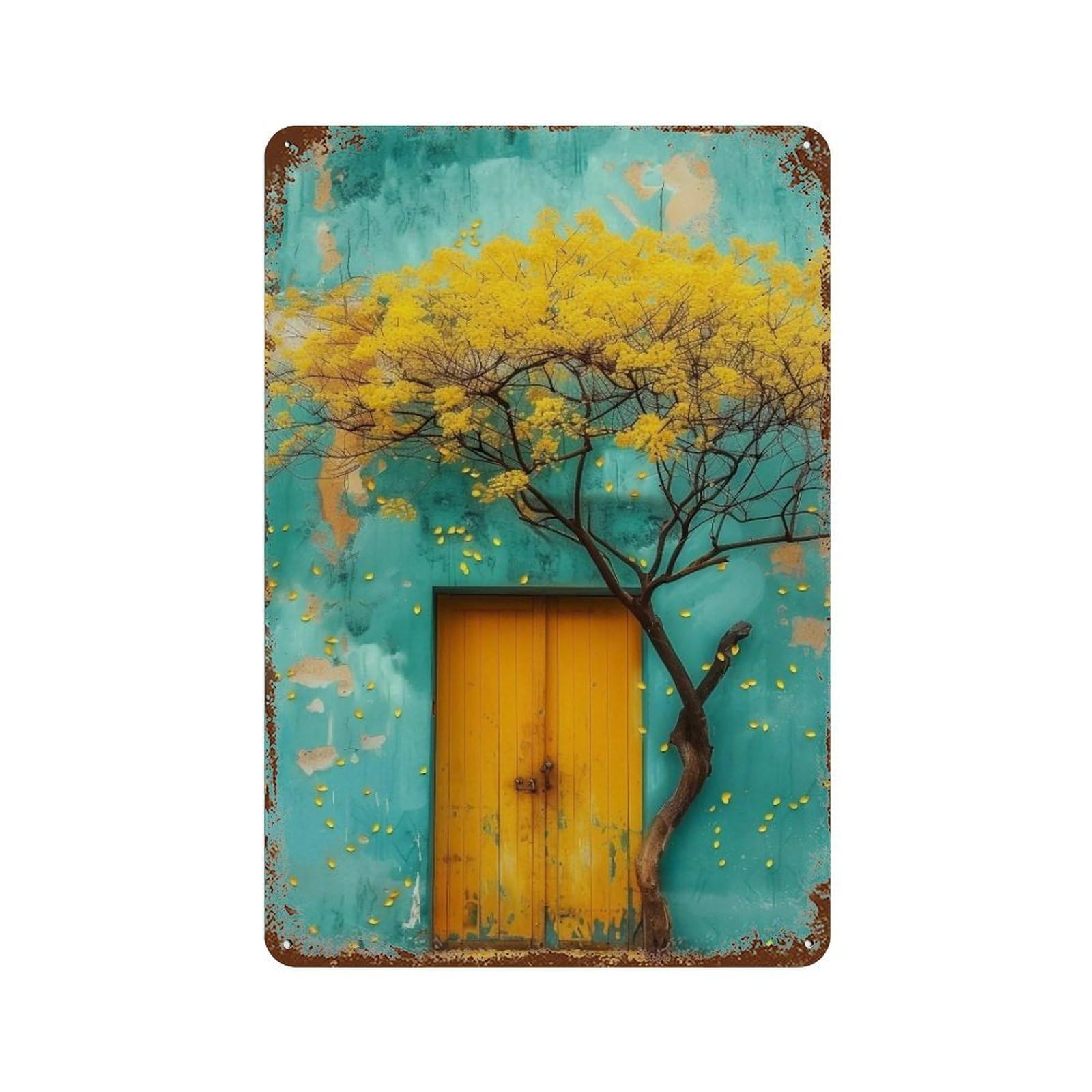 Wihyrtui Style Minimal Vertical Mottled Wall Solitary Blossom Tree 04 Wall Retro Iron Metal Tin Sign Vintage Art Poster Modern Home Cofffee Club Art Bar Shop Decor 30X20cm