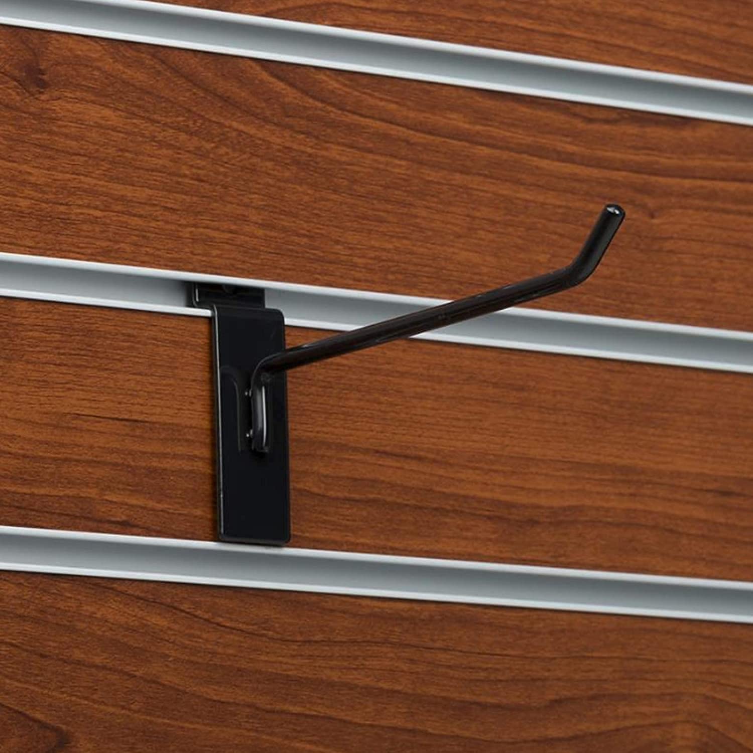 KINGDOM SOLUTIONS I 50 czarnych metalowych haczyków Slatwall (25 po 10 cm i 15 cm) do komercyjnego handlu detalicznego i wystawowego, haczyki do slatwall i wieszaki, czarne haczyki do slatwall akcesoria, czarne haczyki do tablic