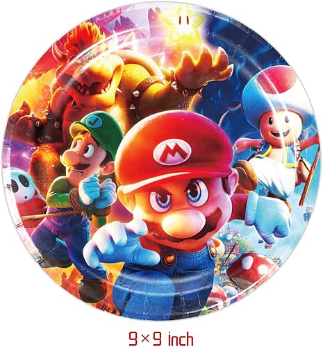 Miniatura 3 de 41 suministros de fiesta de película de Mario incluyen 10 platos de 7 pulgadas, 10 platos de 9 pulgadas, 20 servilletas, 1 mantel para la decoración