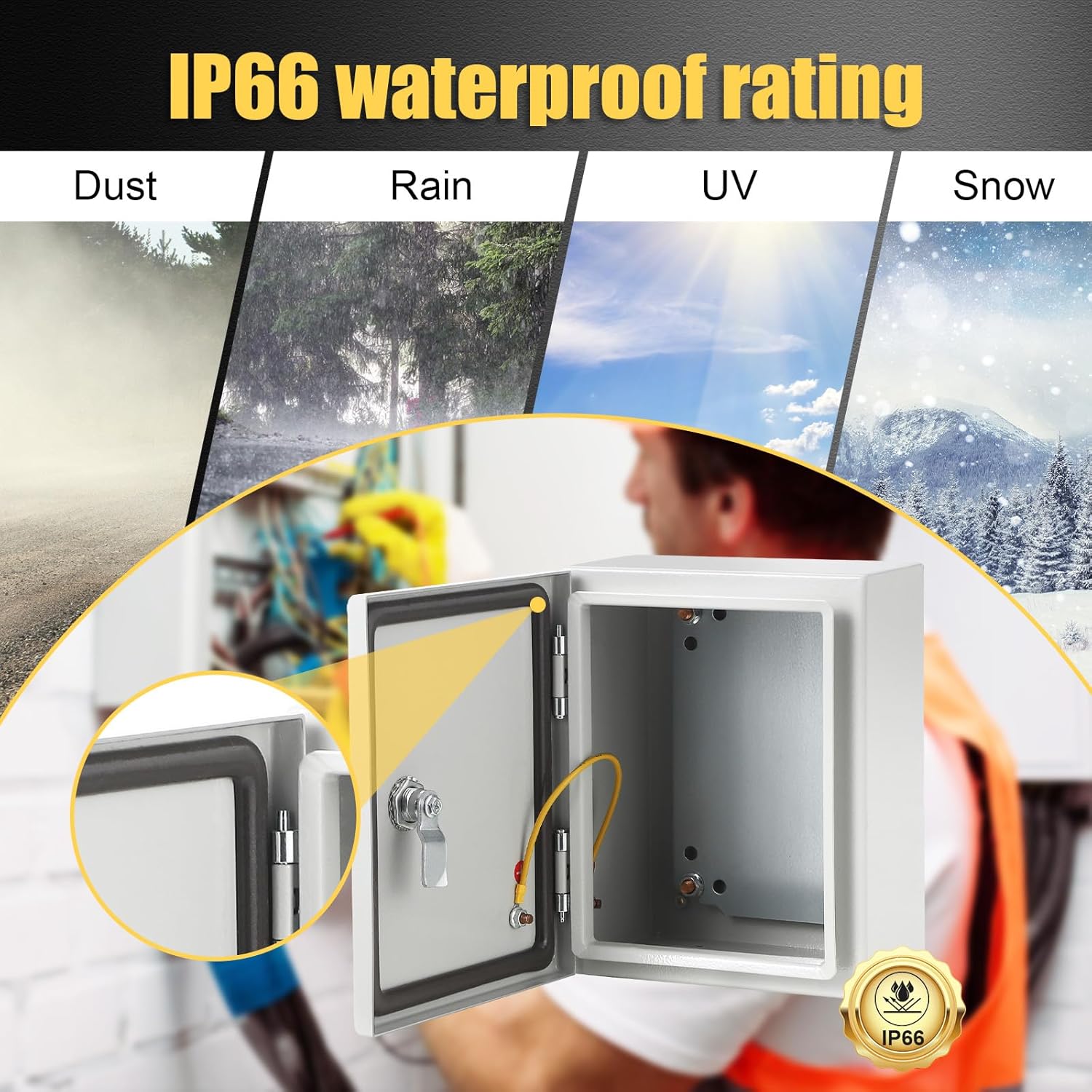 12x10x6'' Outdoor/Indoor Electrical Box, 10-Gauge Steel Electrical Panel Box, NEMA Waterproof Junction Box, 1.5mm Wall Thickness, Dustproof Lockable Electrical Junction Box, with Mounting Plate