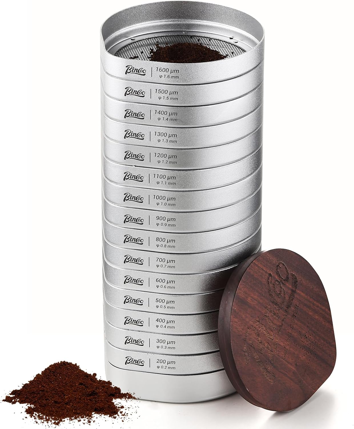 Bincoo Coffee Sifter 15 Sieves 200-1600μm, Professional Coffee Grind Calibration Set for Espresso Pour Over French Press Cold Brew, Home Barista Particle Size Testing Kit