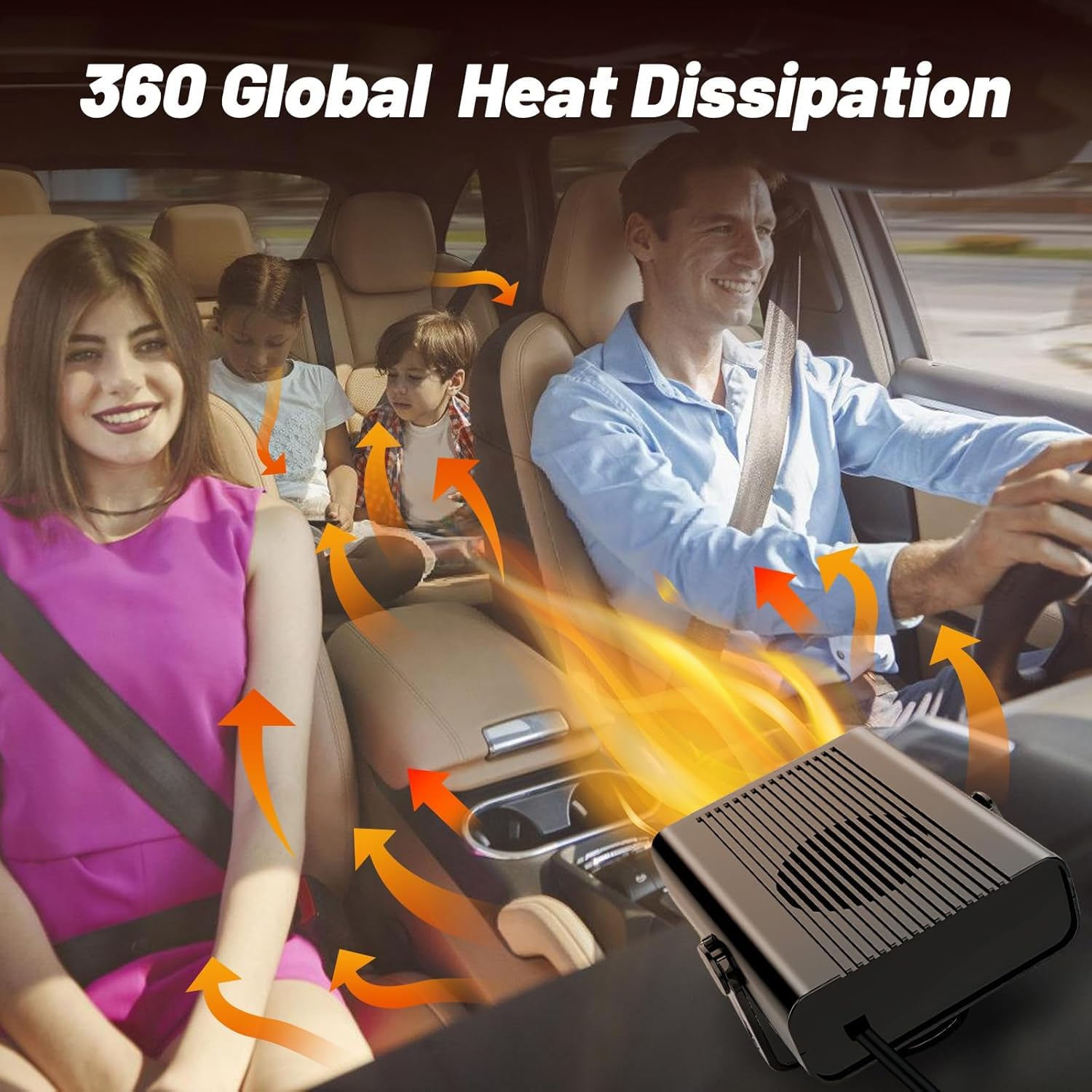 Riscaldamento per auto, 2 in 1, termoventilatore per auto, 12 V, 200 W, girevole a 360°, scongelatore per auto, riscaldamento rapido per parabrezza, riscaldamento rapido (nero)