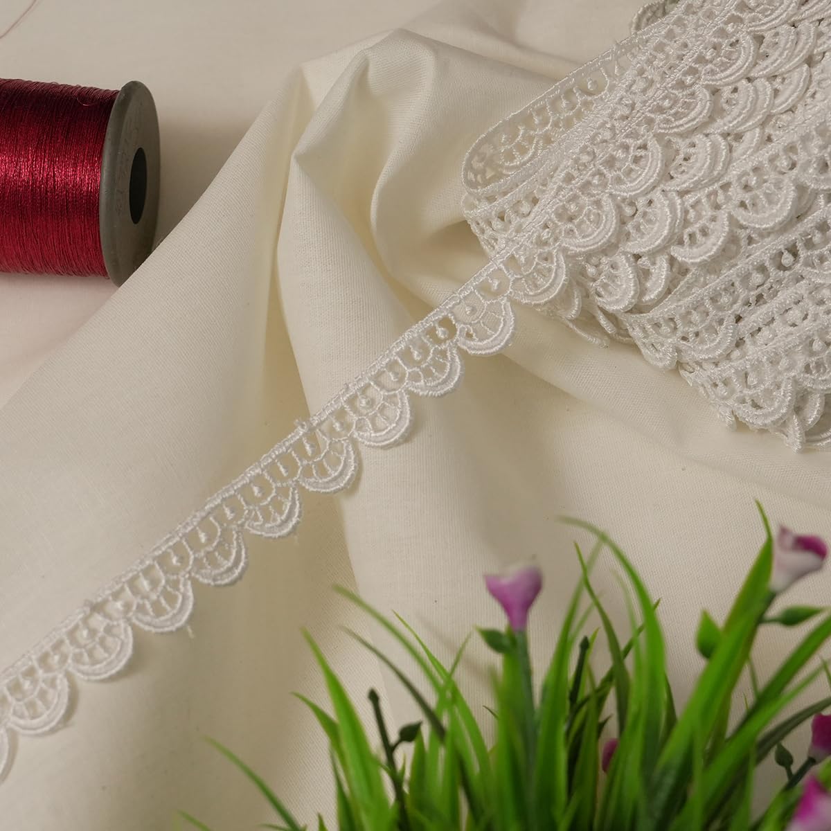 EmbroideryMaterial Kinari White Cotton Trim Laces and Borders Material for Saree Border, Suit, Kurta, Dupatta, Blouse, Gown, Lehenga & Neckline (9 Meters, 1.5 CM Wide) 3