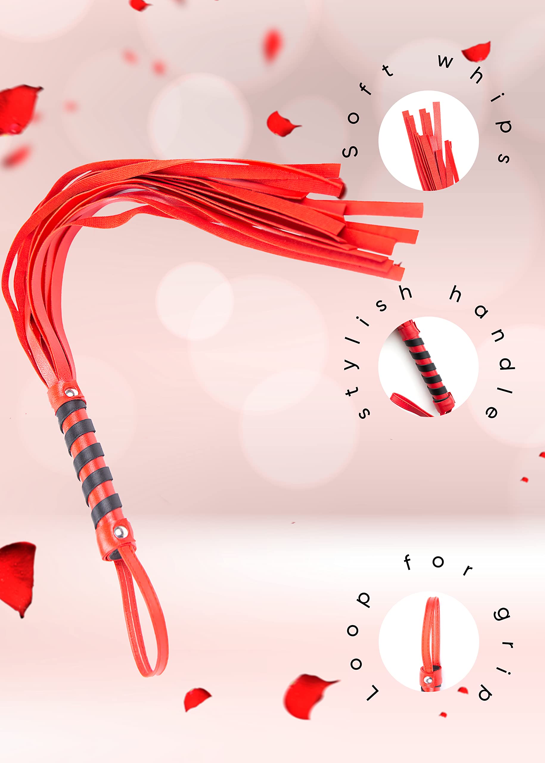 FLODISE Horse Riding Whip, Faux Leather Crop Whip for Horse Training, 17 inch, Red