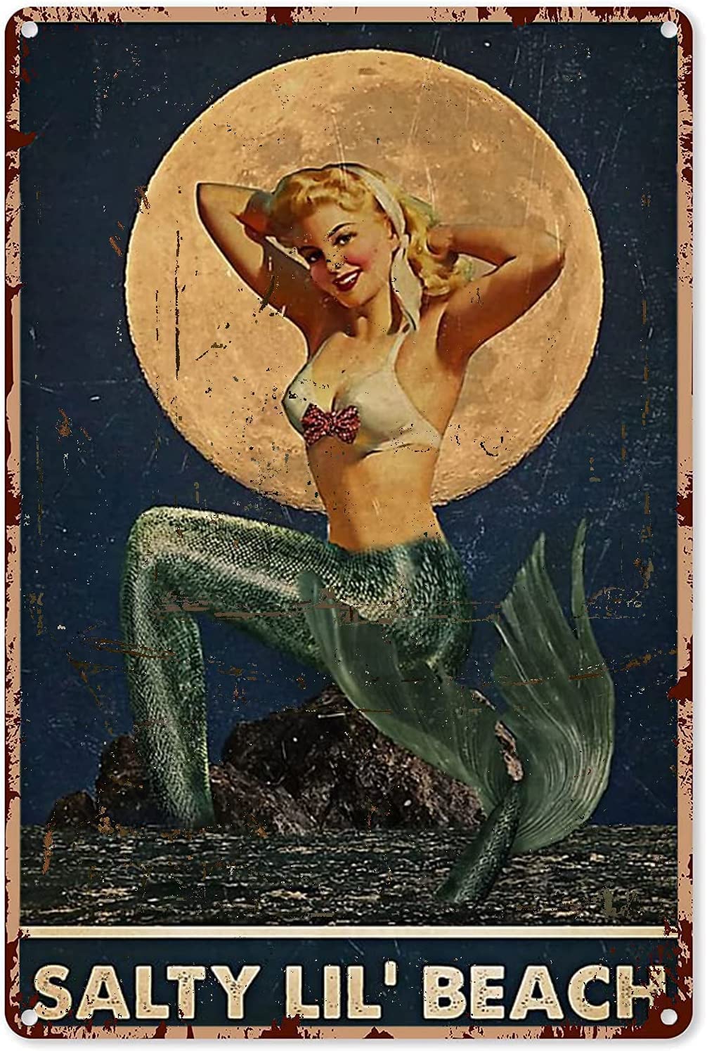 Rustic Metal Wall Decor Mermaid Decor Bedroom Sexy Mermaid Pinup Girl Salty Lil' Beach Metal Sign Decor Tin Aluminum Sign Wall Art Metal Sign Gift for Girl Home Bathroom 8x12 inch