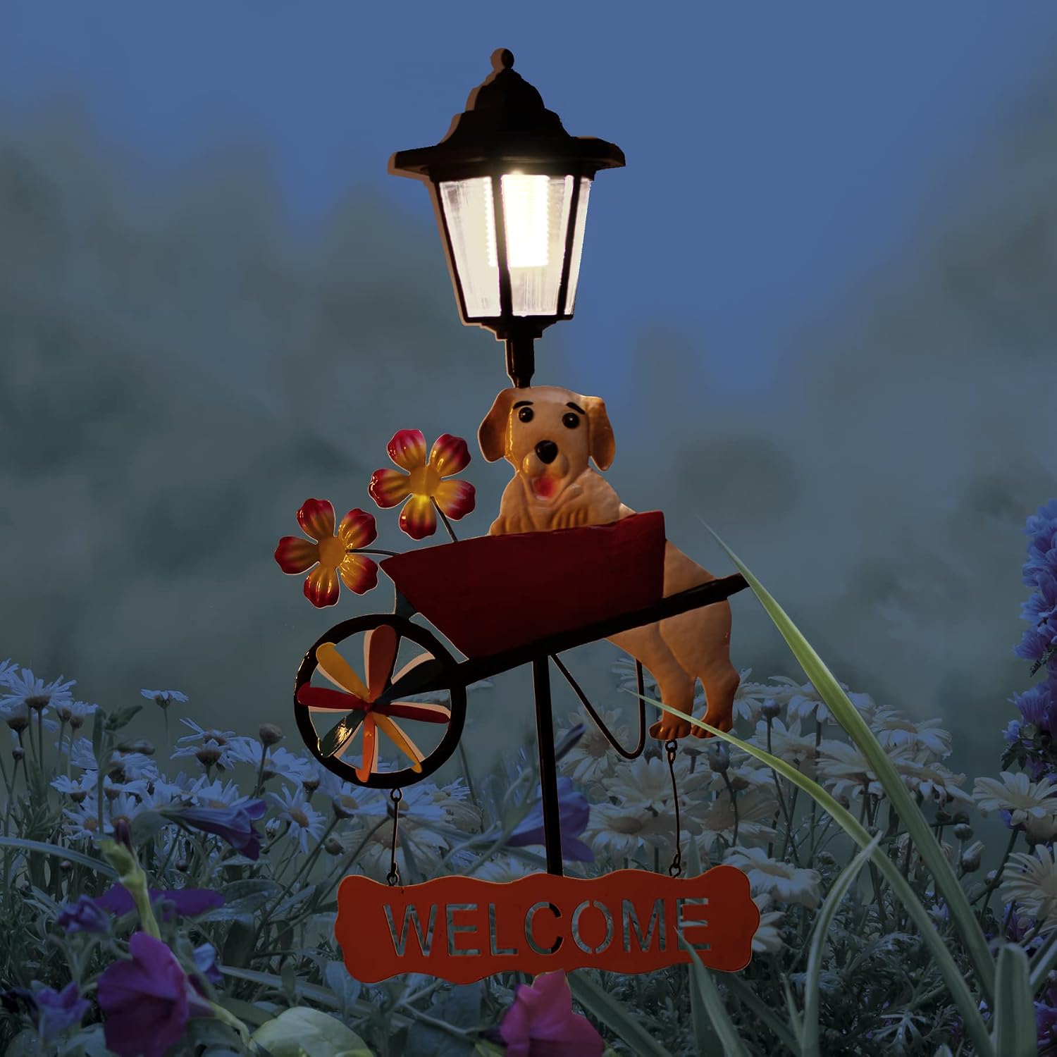 Crosslight Dog Welcome Sign Solar LED Waterproof Outdoor Garden Stake - Decorative Electronic Light Garden Decor for Yard, Lawn, Patio, Deck, Pathway, Pond, Backyard