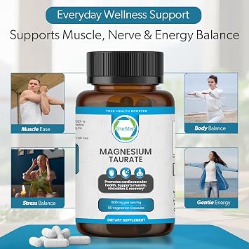 Natural Magnesium Taurate 1500mg Magnesium Taurate Supplement for Heart Health, Sleep Relaxation, Blood Pressure Balance & Energy Boost with High Absorption - Made in USA, 90 Capsules