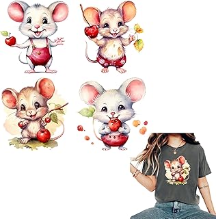 4pcs Christmas Mouse Apple Iron On Transfers for T-Shirts Rub on Transfers Stickers Vinyl Ready to Press Stickers Iron on Decals for T-Shirts Clothing Hoodie DIY Crafts