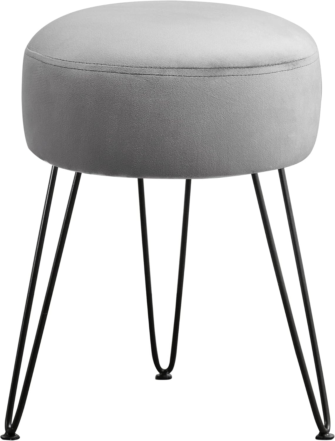 LUE BONA Vanity Stool, Gray Vanity Stools for Makeup Room, Round Ottoman Foot Stool, Velvet Footrest Vanity Chair for Bathroom Vanity, Bedroom, Living Room, Entryway, Offices