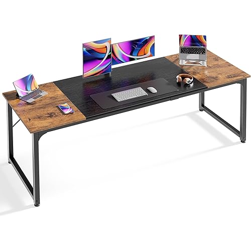 Huuger Computer Desk, 70 Inch Office Desk, Gaming Desk with Storage, Writing Desk Work Desk for Home Office, Study, Long Simple Desk, Large Legroom, Metal Frame, Rustic Brown and Black