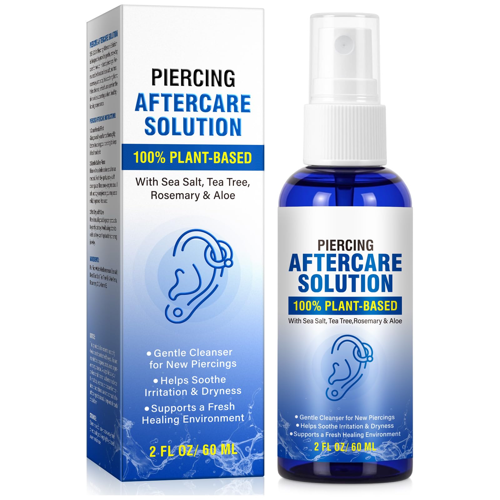 Piercing Aftercare Spray Ear Piercing Cleaner Gentle Plant-Based Cleanser to Soothe Irritation and Dryness 60 ml