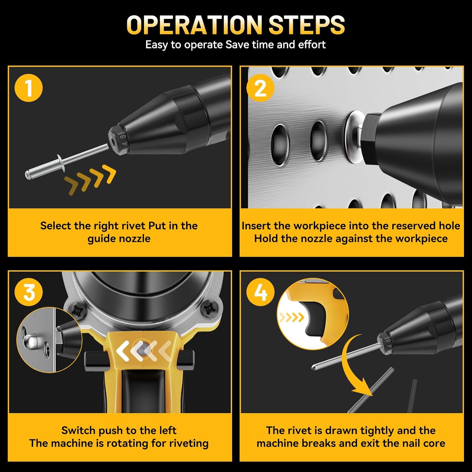 Cordless Rivet Gun Tool for Dewalt 20V Max Battery, Brushless Electric Automatic Rivet Gun for Rivets 1/8'', 5/32'', 3/16", Pop Rivet Tool with 100PCS 5/32'' Rivets for Metal, Plastic (No Battery)