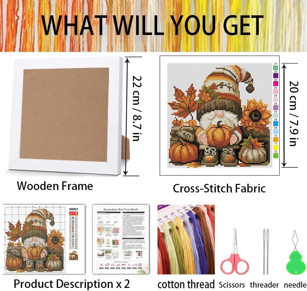 Fall Cross Stitch Kits, Cross Stitch Kits for Adults Beginner with Framed