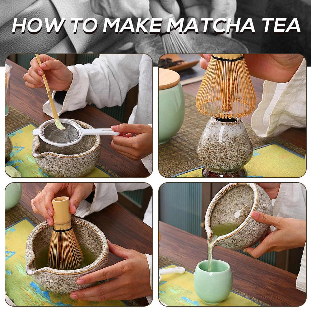 ADDLIVE Matcha-Set, Matcha-Rührer, Matcha-Rührer, Matcha-Rührer-Set, Keramik-Matcha-Set inklusive Matcha-Schüssel mit Ausgießer, Matcha-Rührer-Ständer und löffel, bestes Geschenk für Ihre Lieben