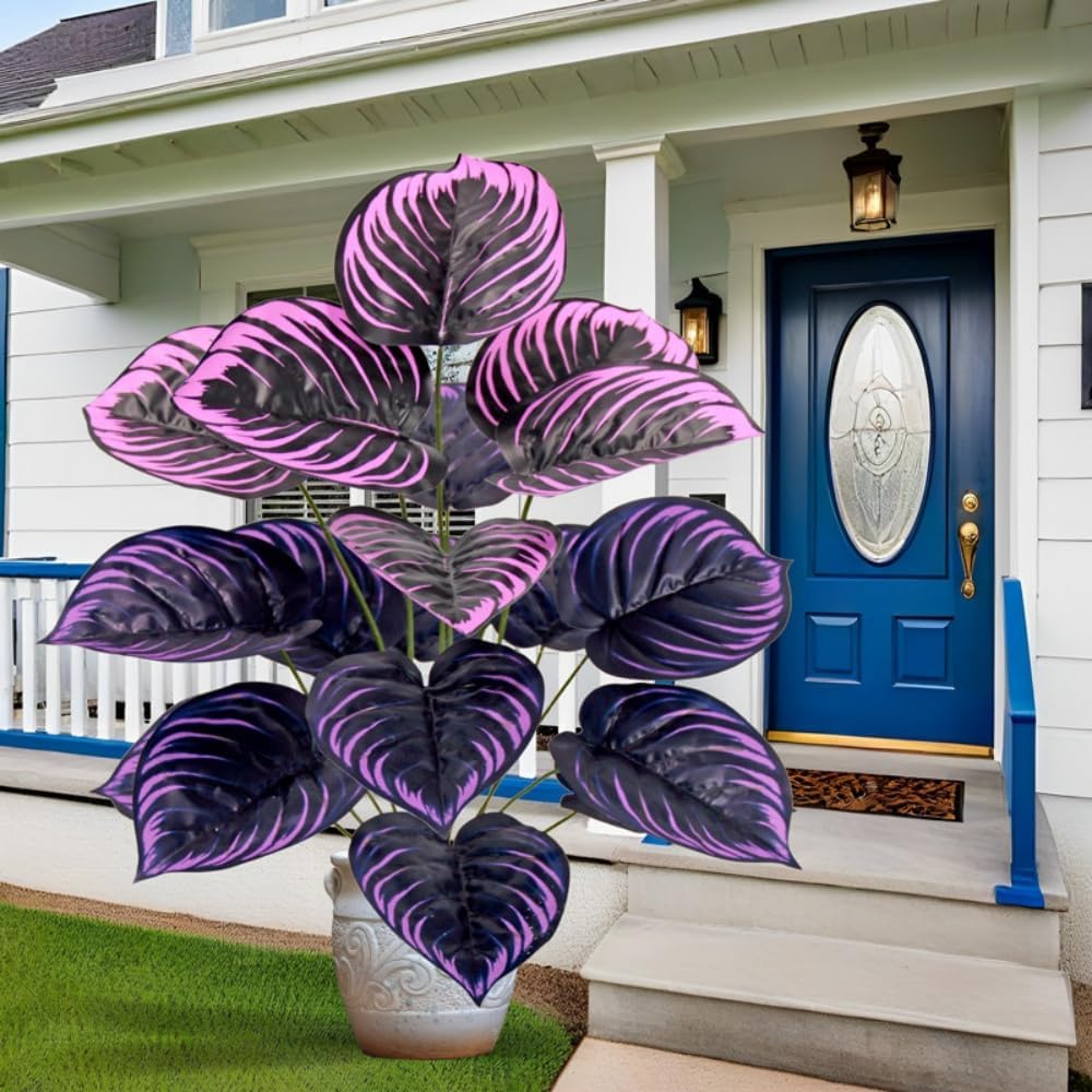 Artificial Purple Calathea Plant, Home Party Decoration, Purple Leaf Decor Artificial Plant Simulation Pot Bonsai Flower Ornament Hotel Room Desk Decorate((No Flowerpot), 85cm)