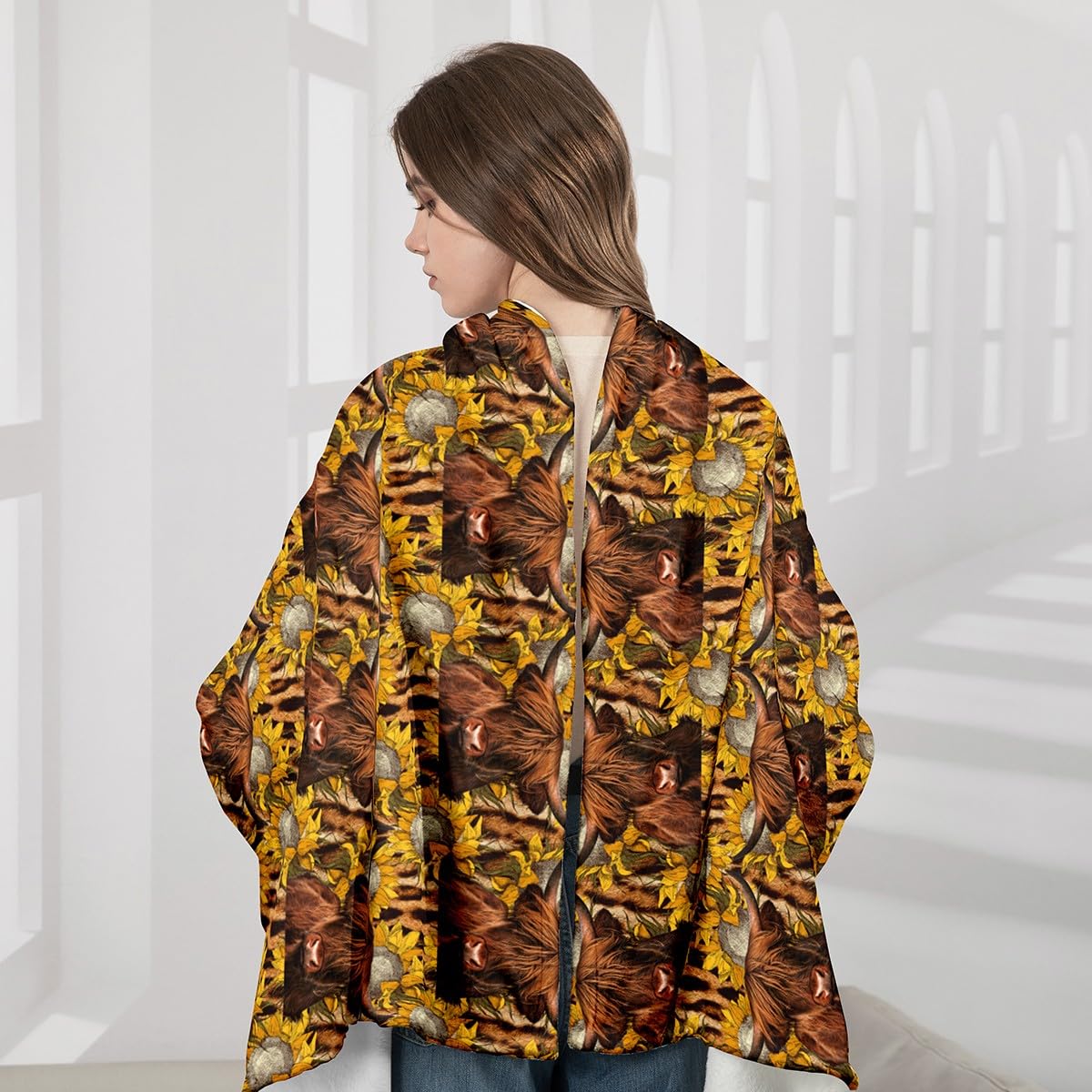 Homemissing Manta de forro polar con mangas para mujeres y hombres, ganado de las tierras altas, manta de microfelpa cómoda con mangas para decoración occidental, manta de felpa suave con mangas de 50