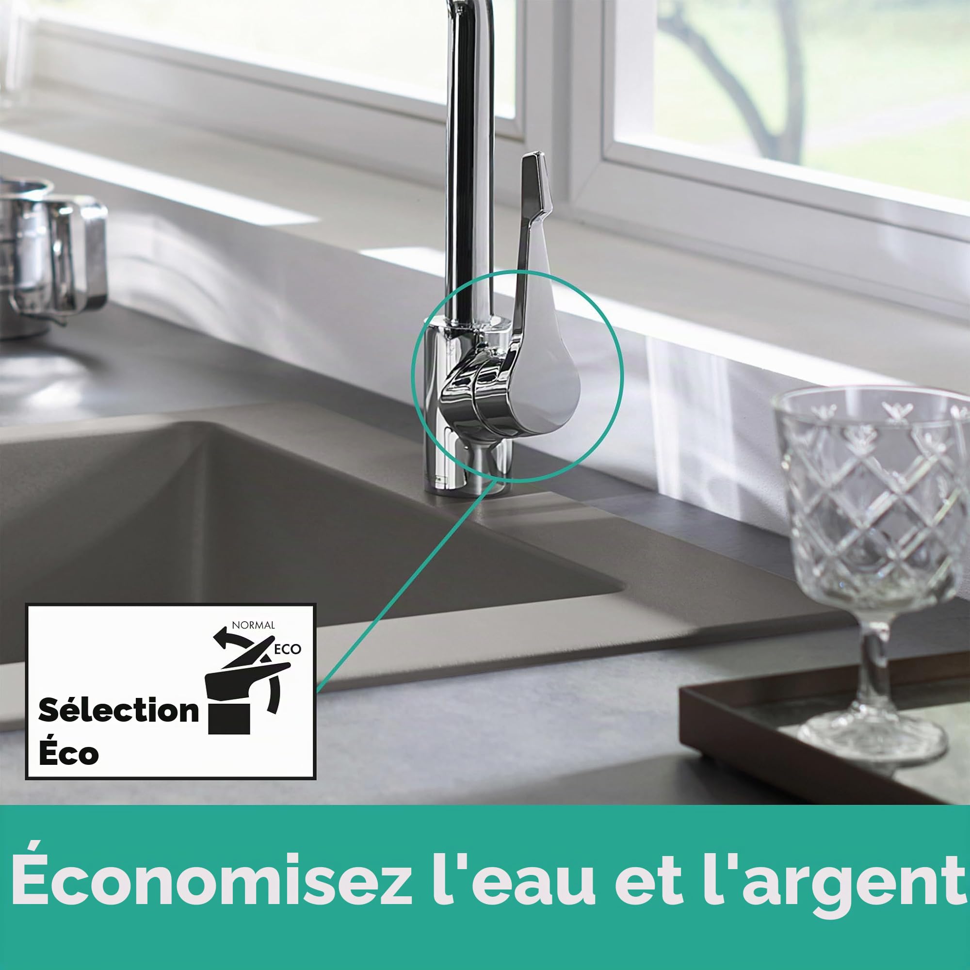 hansgrohe Cento - Mitigeur de cuisine avec douchette extractible, 1 jet, Robinet avec hauteur sous bec 570 mm, Robinetterie avec bec pivotant et extensible, Chromé, 14803000
