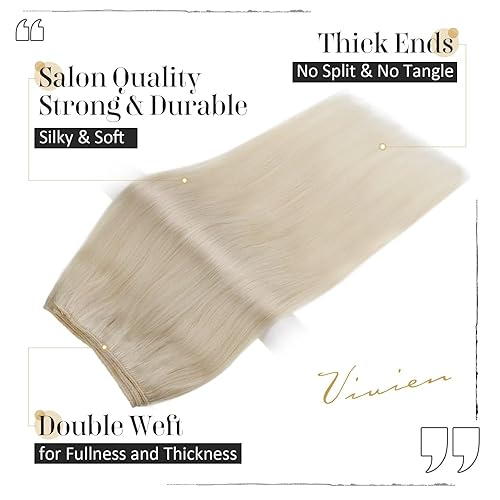 Miniatura 3 de Vivien Extensiones de cabello humano rubio platinado para coser, extensiones de cabello humano Remy cosidas, extensiones de cabello humano real, 20