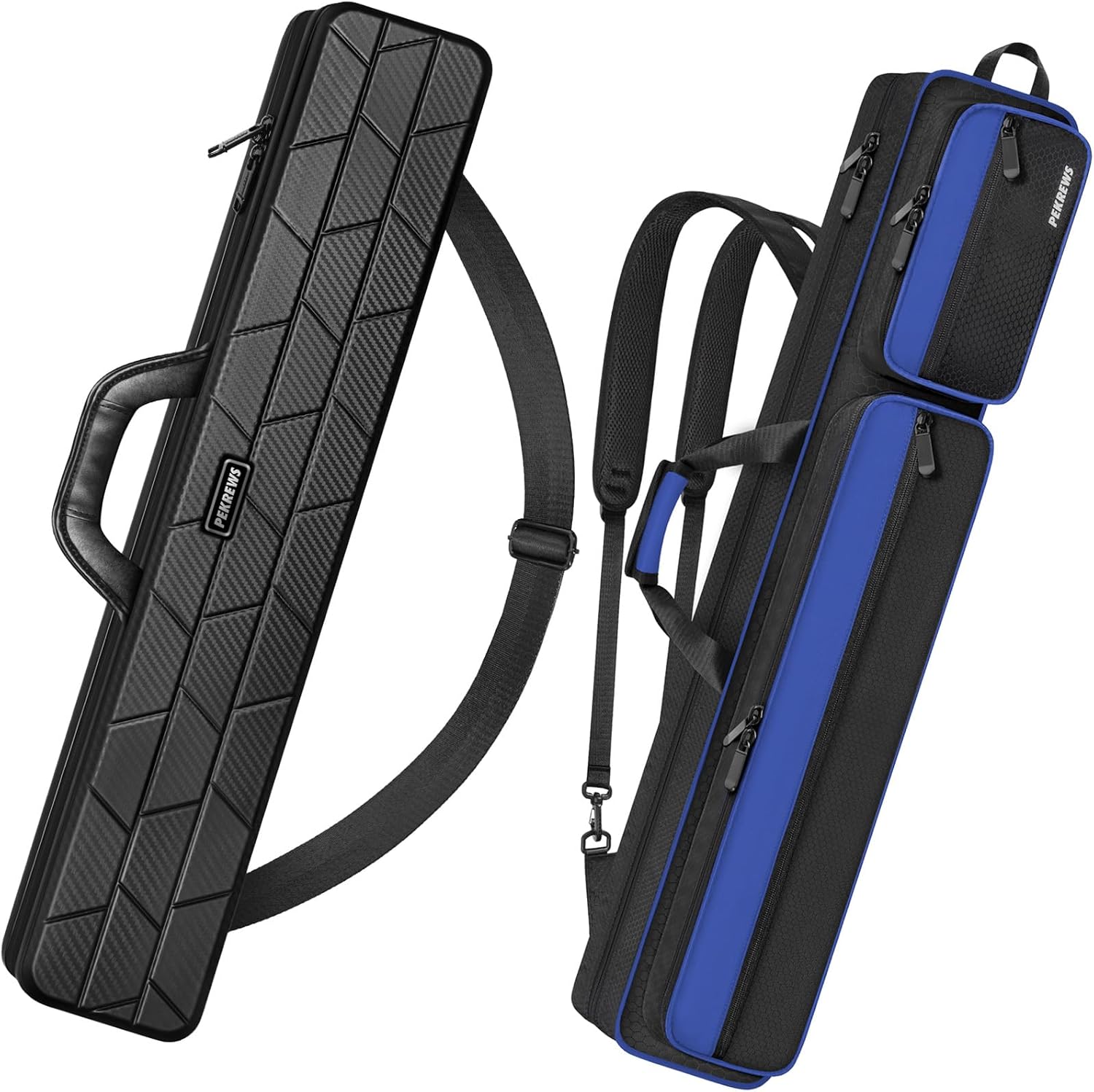 4x5 Soft Cue Bag Blue & 4x4 Hard Pool Cue Case Carbon Black Set