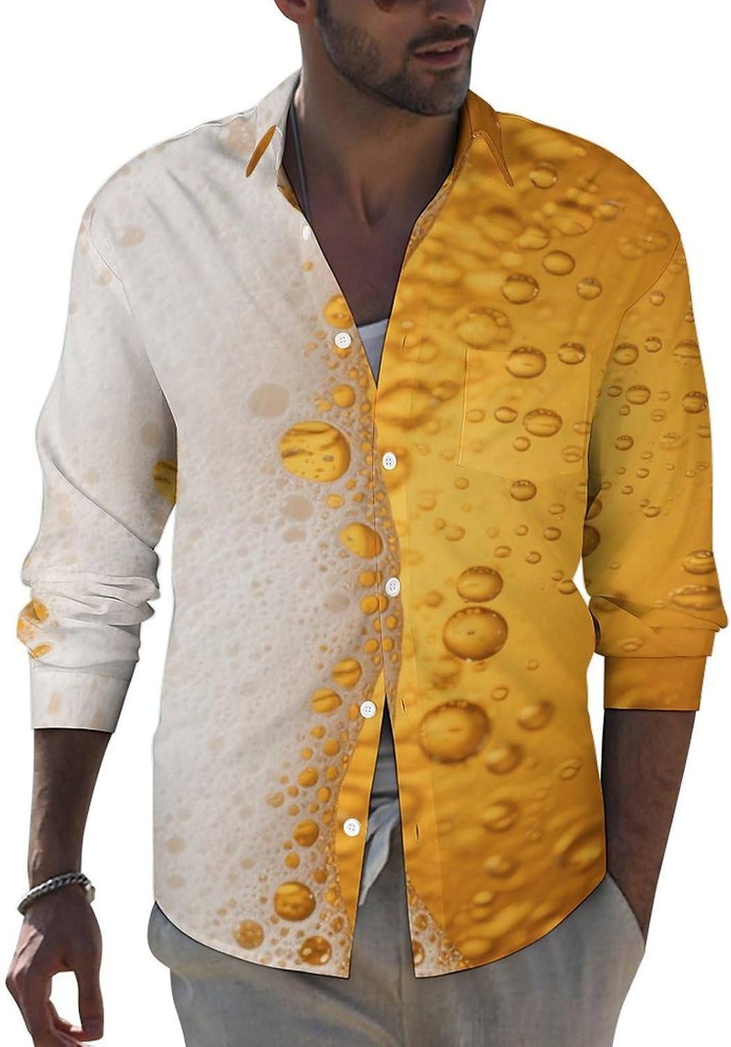 Men's Shirt Casual Wrinkle Free Long Sleeve Button Down Shirts Pocket Summer Fall Shirt Jacket
