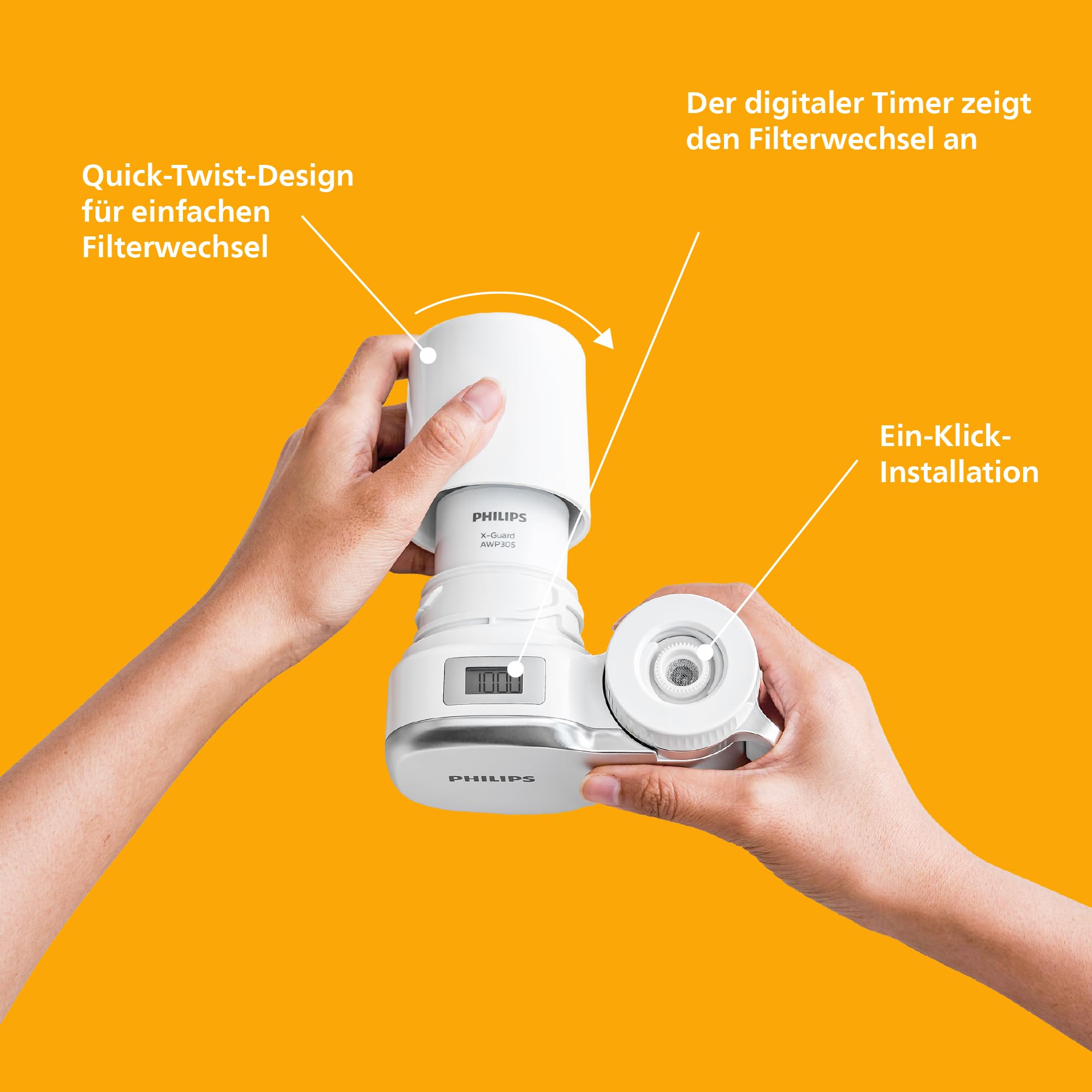 Philips Water Ontap Filter AWP3705P3/10 MICROFILTRATION mit DIGITALEM DISPLAY und 3 Ersatzkartuschen, 1000 L Filtrationskapazität