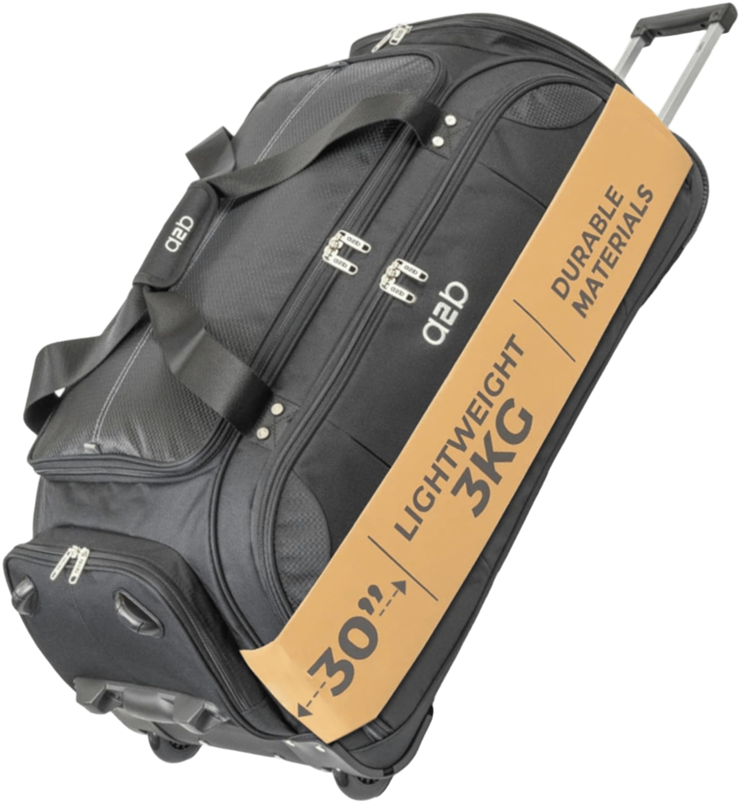Quest Lightweight Wheeled Holdall - Travel Duffle Bag on Wheels | Men and Women's Large Duffel with Durable Stress Tested Wheels | Adjustable Strap, Mesh Pockets AB006, Black/Teal, L, Sporty-image-23
