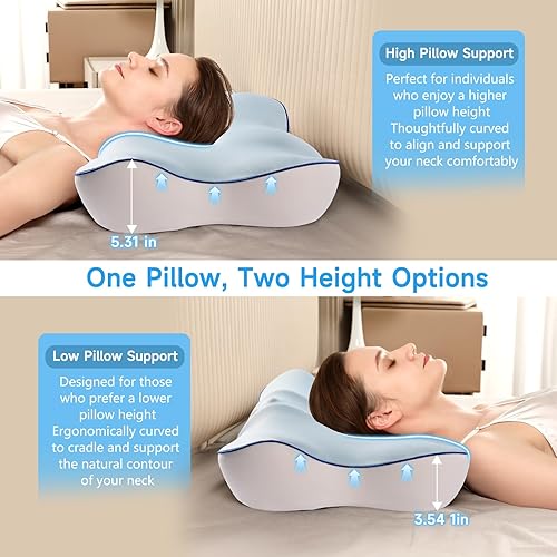 Miniatura 6 de jiaao Almohada cervical para cuello y hombro, almohada cervical ajustable de espuma viscoelástica para aliviar el dolor de dormir, almohadas