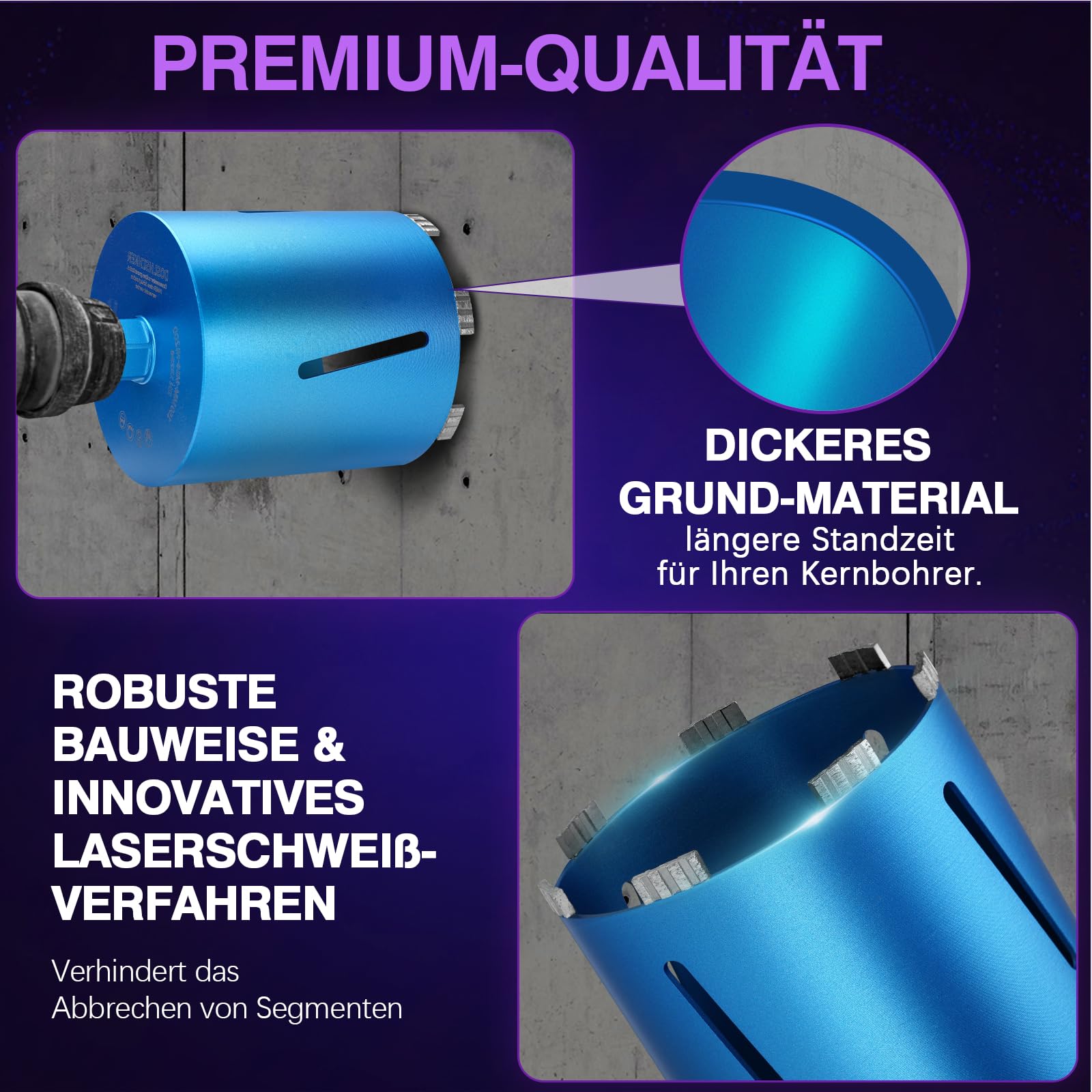 Couronne de forage M22 humide/sec - L200 mm - Diamètre : 162 mm - Avec adaptateur SDS Max - Segment de 10 mm - Couronne de forage diamantée turbo - Couronne de forage pour carotteurs pour béton, béton