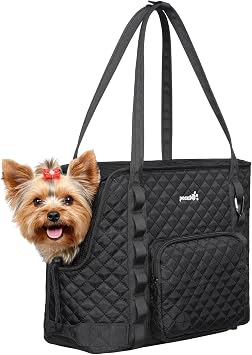 Pecute Dog Purse Carrier, Dog Carrier with Pockets for Small Dogs, Fits Dogs 5 lbs to 9 lbs, Cat and Puppies Tote Bag, Outing, Travel, Vet, Black
