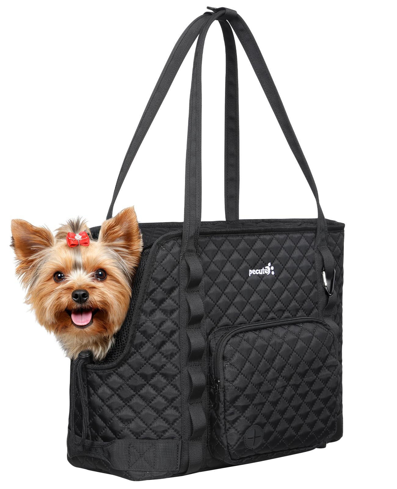 Pecute Dog Purse Carrier, Dog Carrier with Pockets for Small Dogs, Fits Dogs 5 lbs to 9 lbs, Cat and Puppies Tote Bag, Outing, Travel, Vet, Black