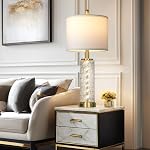 28" Gold Glass Table Lamps Set of 2, Gold Modern Bedside Lamp with LED Night Light, USB A+C, Glass Lamps for Living Room, Bedroom, Nightstand, Office, End Table (2 Bulbs Included)