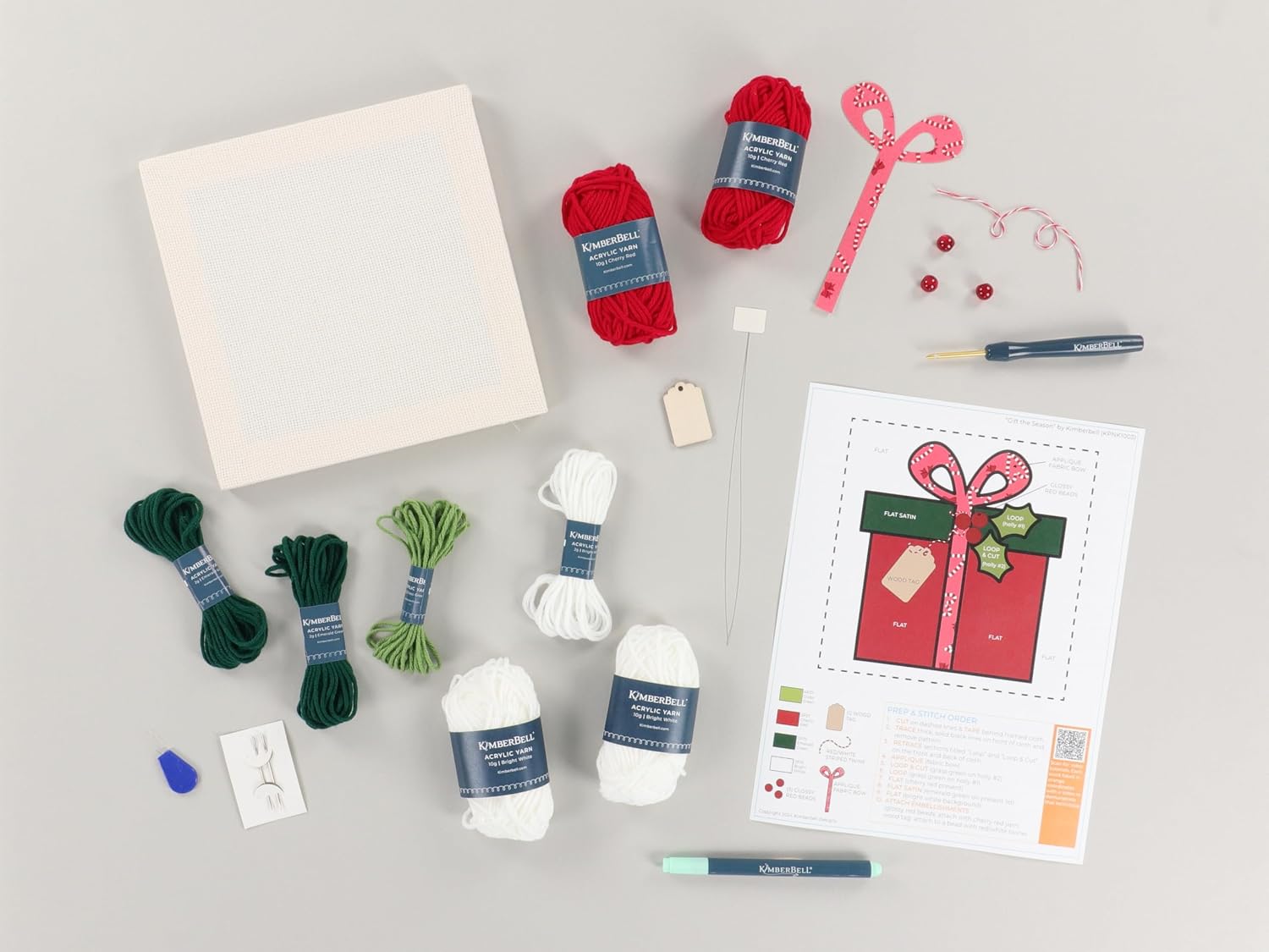 Kimberbell Punch Needle Kit – Gift The Season - Complete DIY Holiday Punch Needle Set with Tool, Monks Cloth, Frame, Embellishments & Yarns – Christmas Holiday Embroidery Craft
