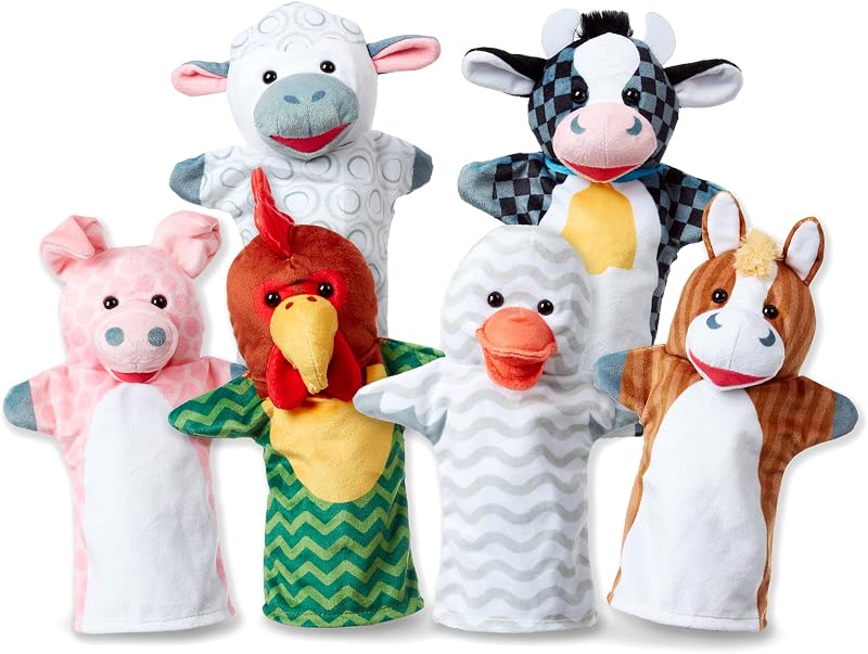 Barn Buddies Hand Puppets, Set of 6 (Cow, Sheep, Horse, Duck, Chicken, Pig)