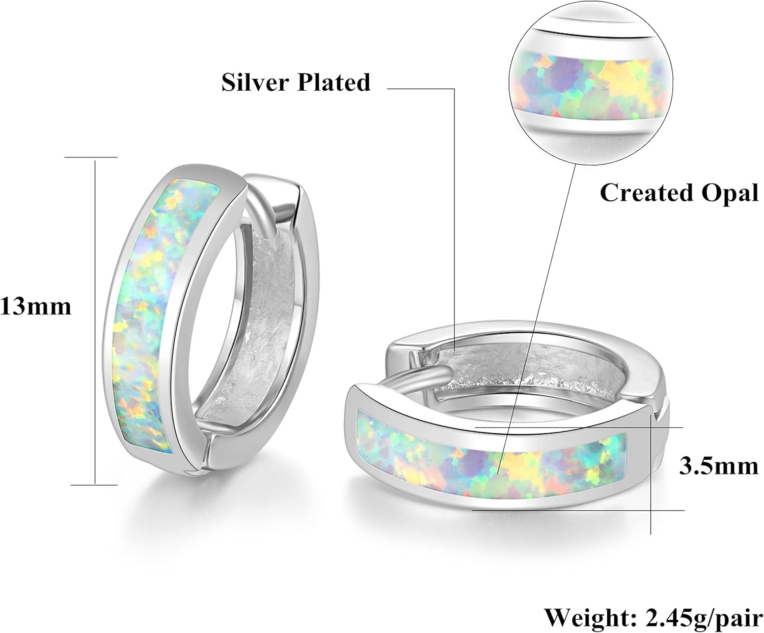 CiNily Huggie Earrings Opal Hinged Hoop Earrings Gold Plated Hypoallergenic Small Hoop Earrings for Women Teen Girls Men Sensitive Ears - Image 2