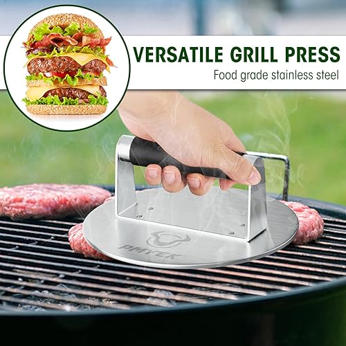 Miniatura 9 de PMYEK Prensa de hamburguesas con mango antiquemaduras, herramienta trituradora de hamburguesas de 8.7 pulgadas, prensa de tortilla para parrilla de