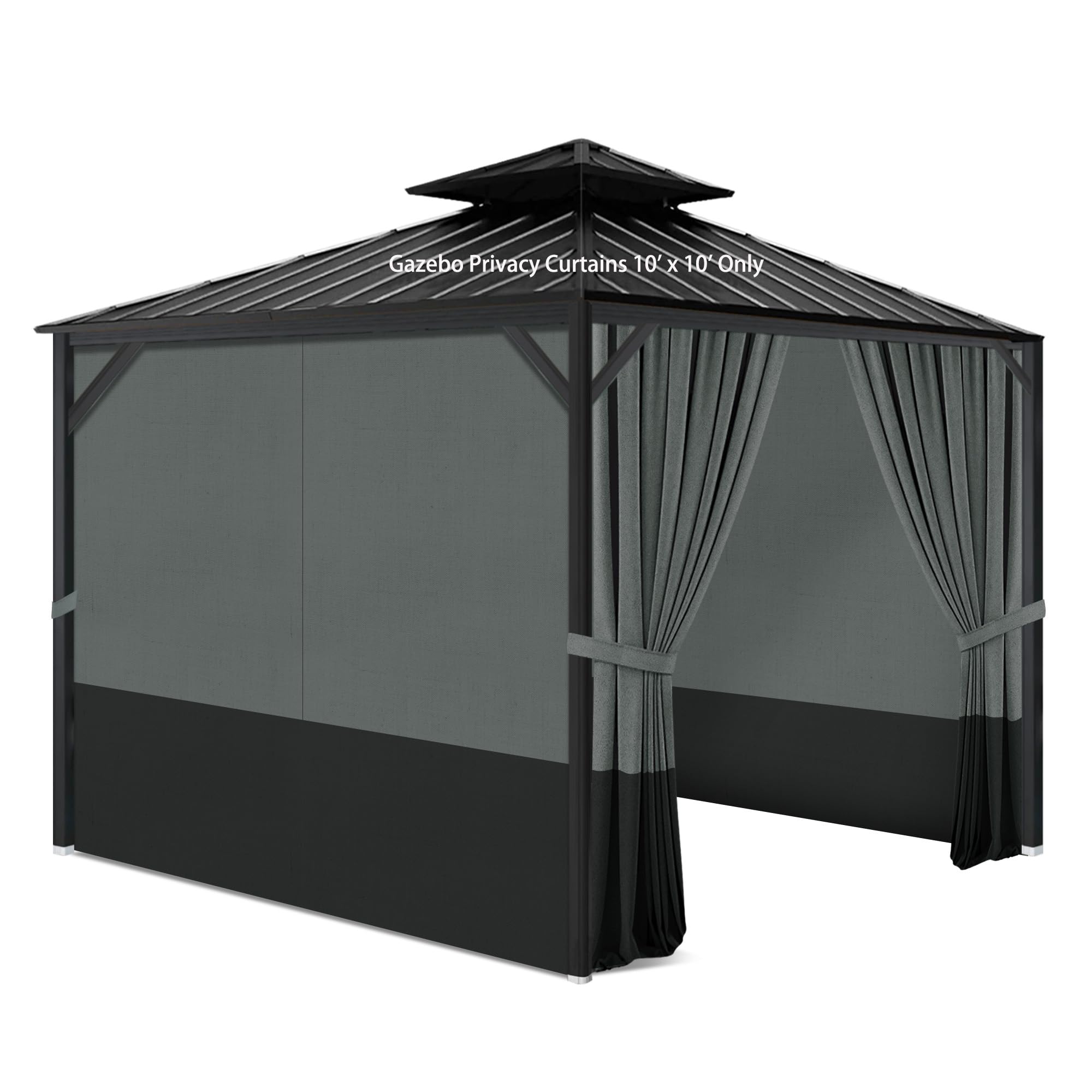 gazebo privacy curtains with zipper 4-panels side wall universal replacement for patio, outdoor canopy, garden and backyard (curtain only) (light yellow, 10'x10')