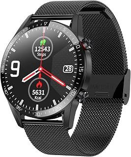 InnJoo IJ-Men Smartwatch für Herren, Atom-Uhr, Schwarz (schwarzer Stahl)