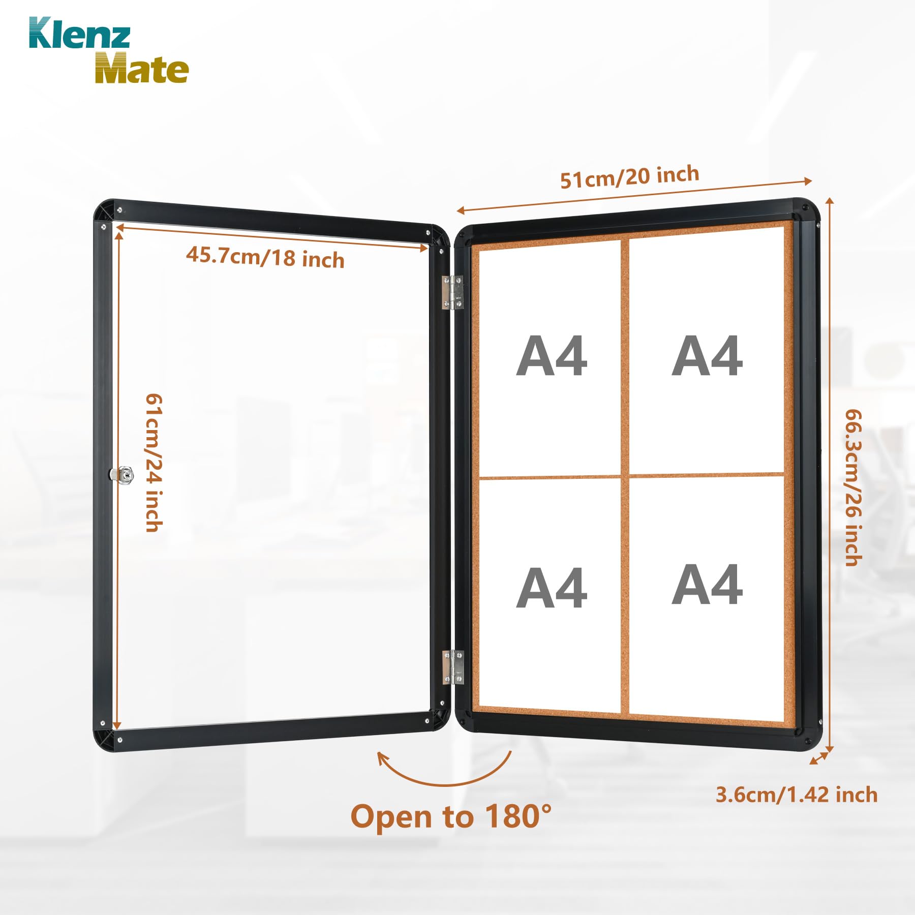 Tablero de anuncios de corcho cerrado de 66 x 50 cm, a prueba de manipulaciones, marco de aluminio, tablero de anuncios con cerradura resistente a roturas con puerta acrílica transparente para escuela