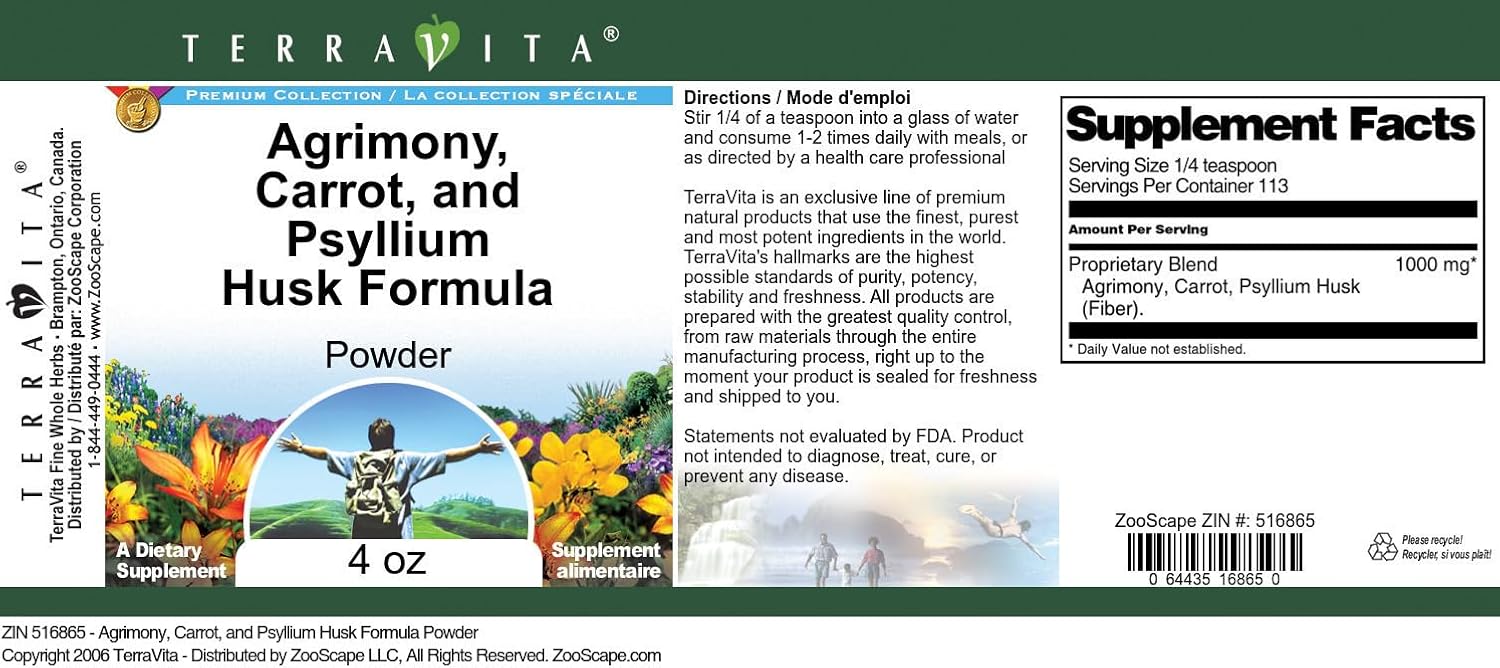 Terravita Agrimony, Carrot, and Psyllium Husk Formula Powder (4 oz, ZIN: 516865) - 3 Pack